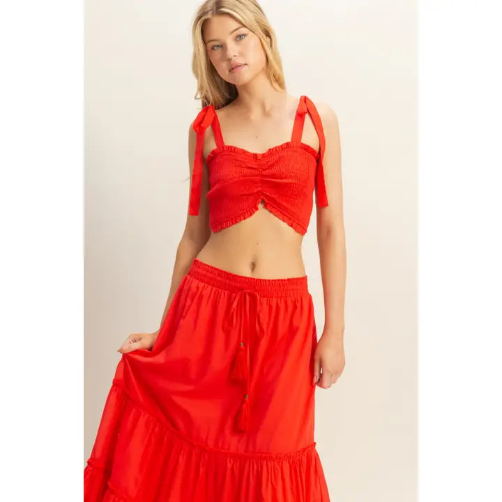 Voile Ruched Top and Skirt Set