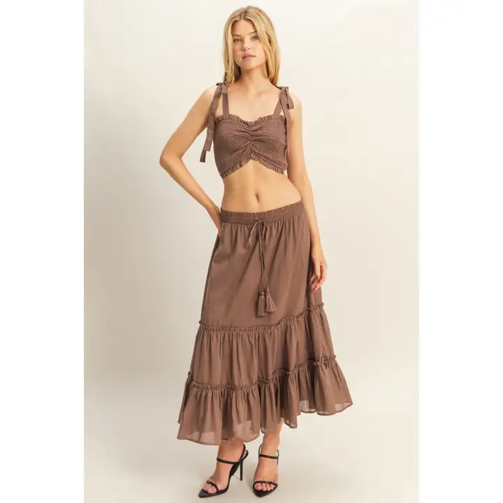 Voile Ruched Top and Skirt Set