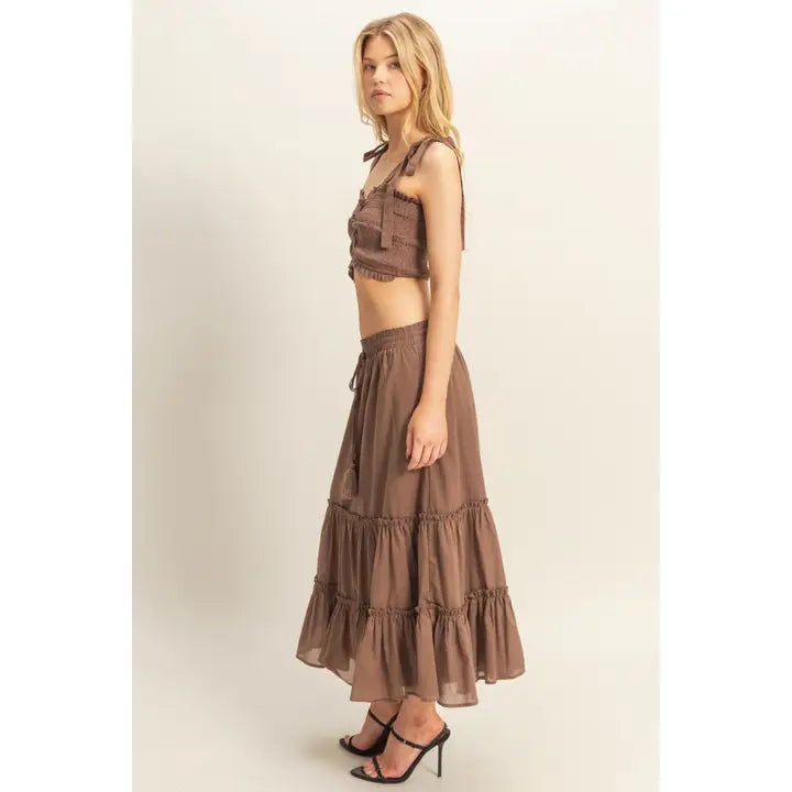 Voile Ruched Top and Skirt Set